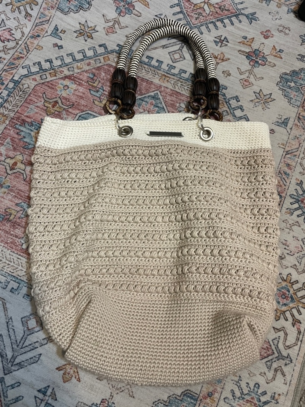 Cream Crochet Tote Bag with Rope Handles